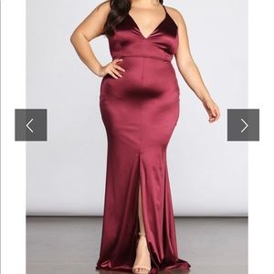 Burgundy Satin Floor Length Evening Gown